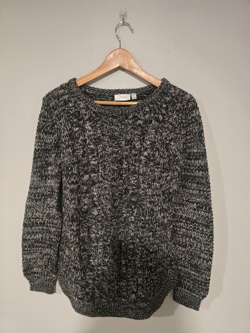 Cozy Black & White Marled Cable-Knit Women's Sweater